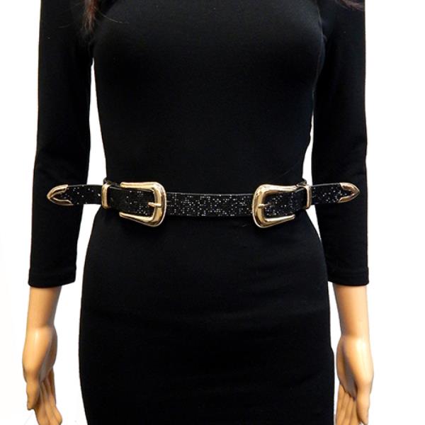 DOUBLE BUCKLED WESTERN RHINESTONE BELT