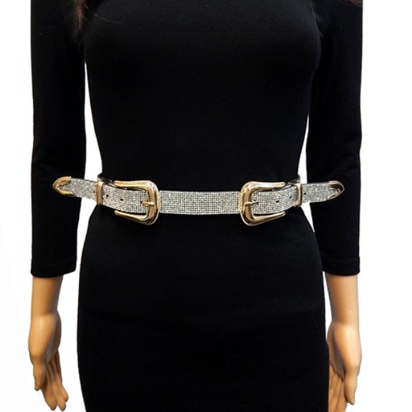DOUBLE BUCKLED WESTERN RHINESTONE BELT