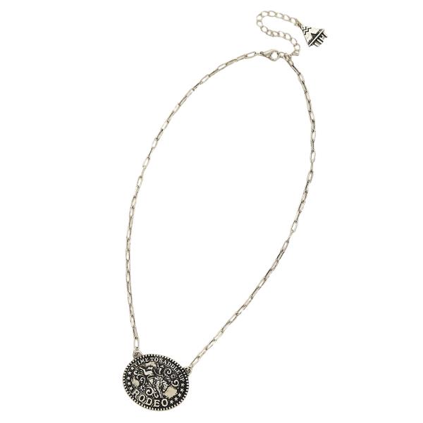 OVAL TIME TO SADDLE UP RODEO PENDANT CHAIN LINK NECKLACE