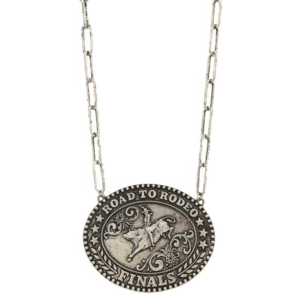 LARGE OVAL ROAD TO RODEO FINALS PENDANT CHAIN LINK NECKLACE