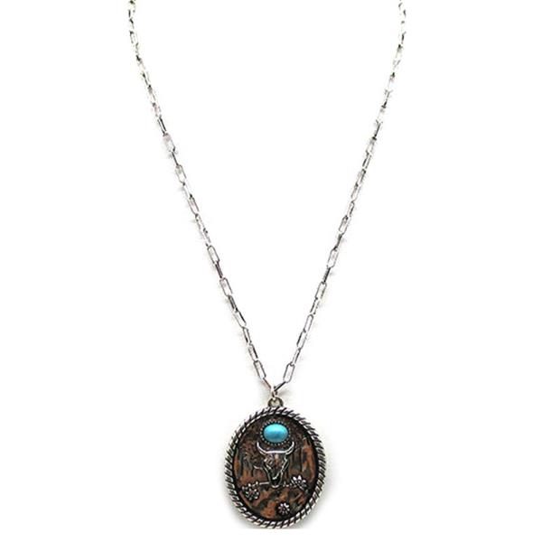 WESTERN ROUND CHARM STEERHEAD TURQUOISE NECKLACE