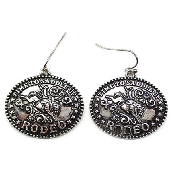 WESTERN TIME TO SADDLE UP RODEO ROUND CONCHO DANGLE EARRING