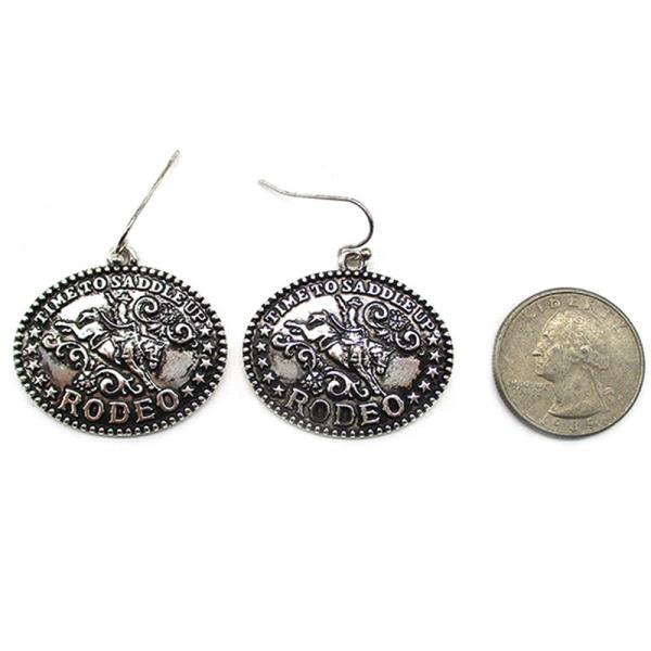 WESTERN TIME TO SADDLE UP RODEO ROUND CONCHO DANGLE EARRING