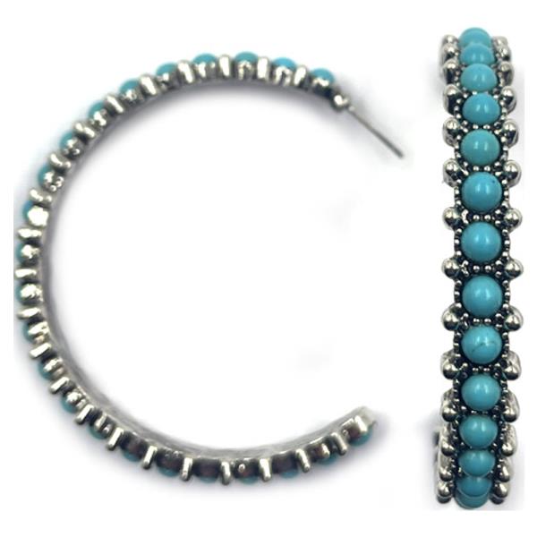 WESTERN LARGE FAUX TURQUOISE STONE HOOP EARRING
