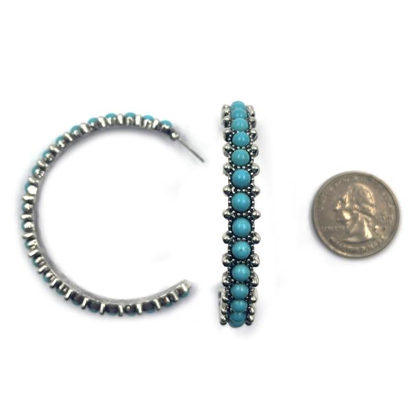 WESTERN LARGE FAUX TURQUOISE STONE HOOP EARRING