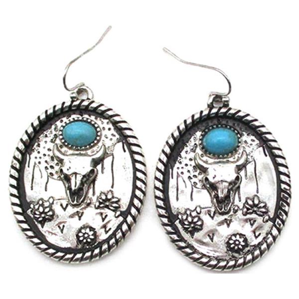 WESTERN STEER HEAD DANGLE EARRING