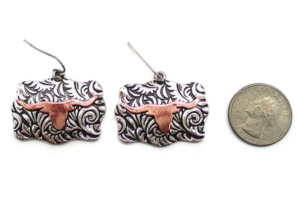 WESTERN TT STEERHEAD ETCHED EARRING