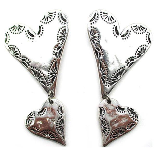 WESTERN DOUBLE HEART DANGLE EARRING