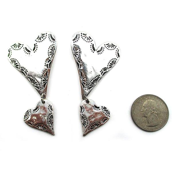 WESTERN DOUBLE HEART DANGLE EARRING