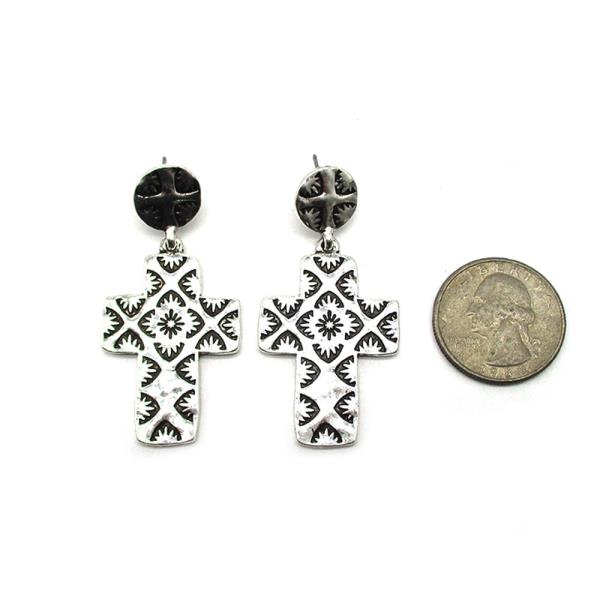 WESTERN ETCHED CROSS EARRING