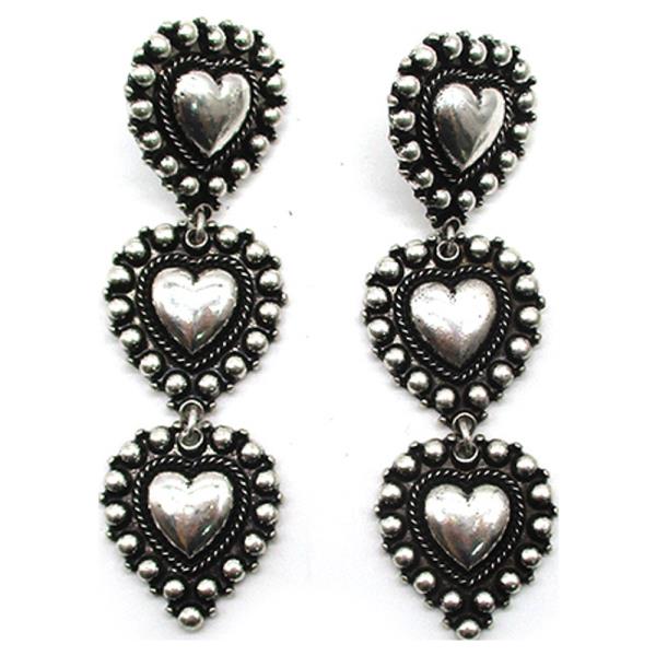 WESTERN HEART 3 DANGLE DROP EARRING