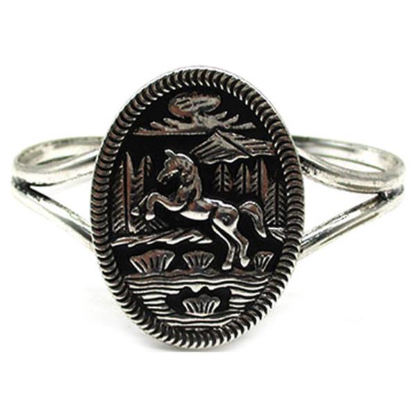 WESTERN ETCHED RUNNING HORSE CUFF BRACELET