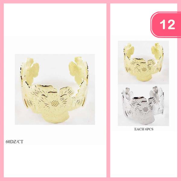 METAL FLOWER CUFF BRACELET (12 UNITS)