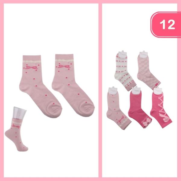 CUTE BOW POLKA DOT SOCKS (12 UNITS)