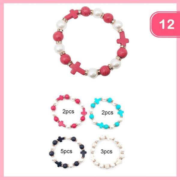 CROSS CHARM BEADED BRACELET (12 UNITS)