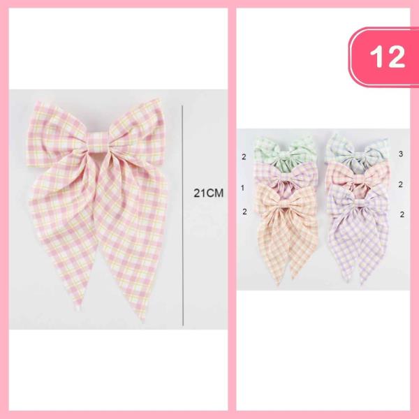 CHECKERED LONG TAIL HAIR BOW (12 UNITS)