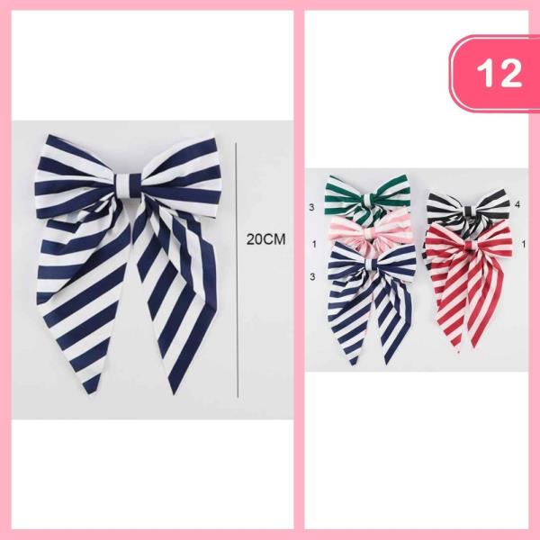 STRIPPED LONG TAIL HAIR BOW (12 UNITS)