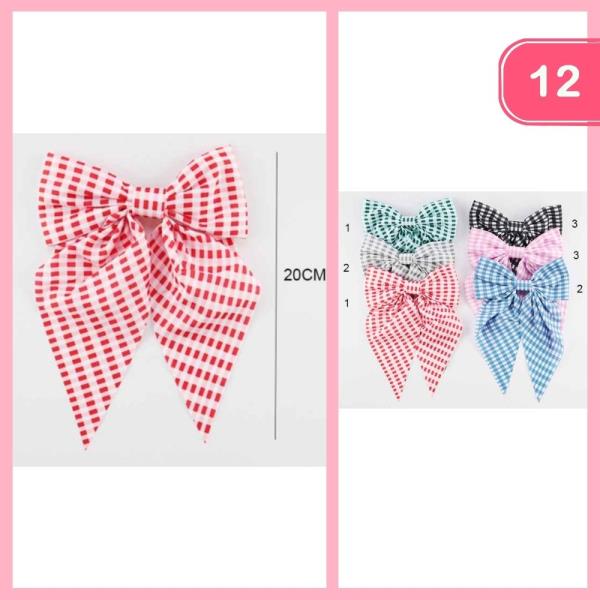 CHECKERED LONG TAIL HAIR BOW (12 UNITS)