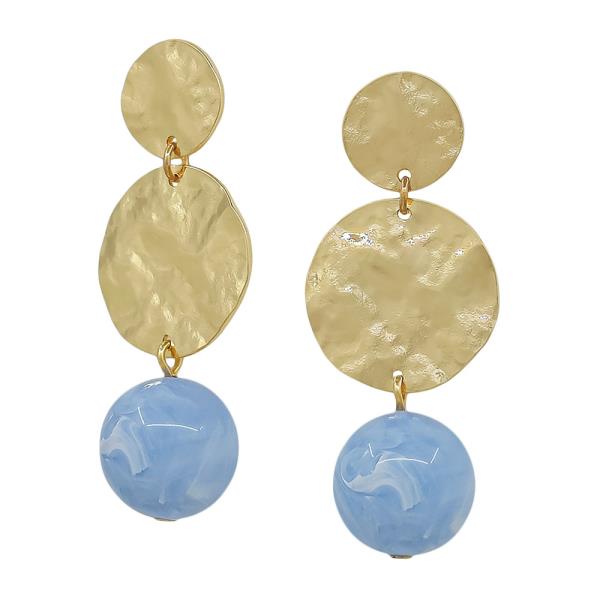 1.8" 3 DROP ROUND METAL 14MM RESIN BEAD POST EARRINGS