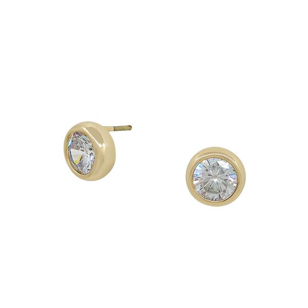 6MM CRYSTAL STONE METAL FRAMED STUD EARRINGS