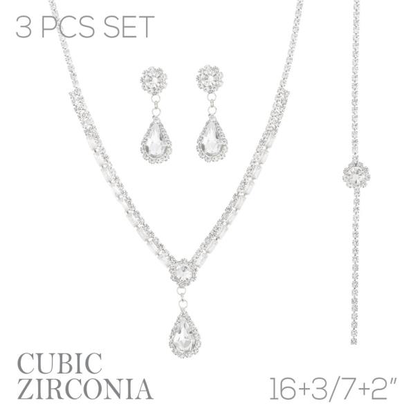 CZ RHINESTONE TEARDROP ROUND 3PC SET