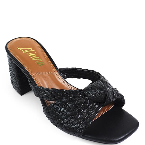 RAFFIA KNOT SLIDE CHUNKY HEEL 12 PAIRS