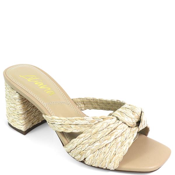 RAFFIA KNOT SLIDE CHUNKY HEEL 12 PAIRS