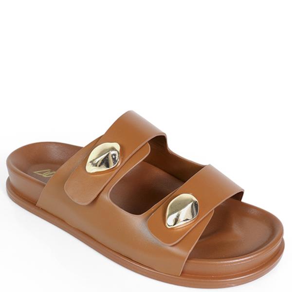 METAL DETAIL DOUBLE STRAP SLIDE SANDALS 12 PAIRS