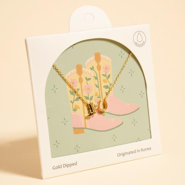 BOOTS AND HORSESHOE SHAPED GOLD-DIPPED PENDANT NECKLACE