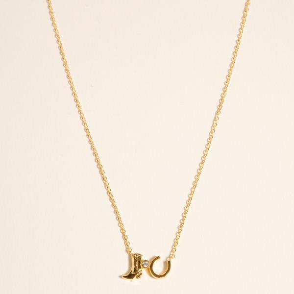 BOOTS AND HORSESHOE SHAPED GOLD-DIPPED PENDANT NECKLACE