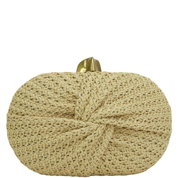 FRONT TWIST STRAW EVENING CLUTCH BAG