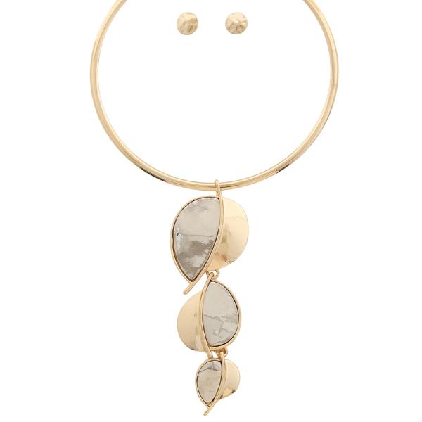 LINEAR DROP PENDANT CHOKER NECKLACE EARRING SET