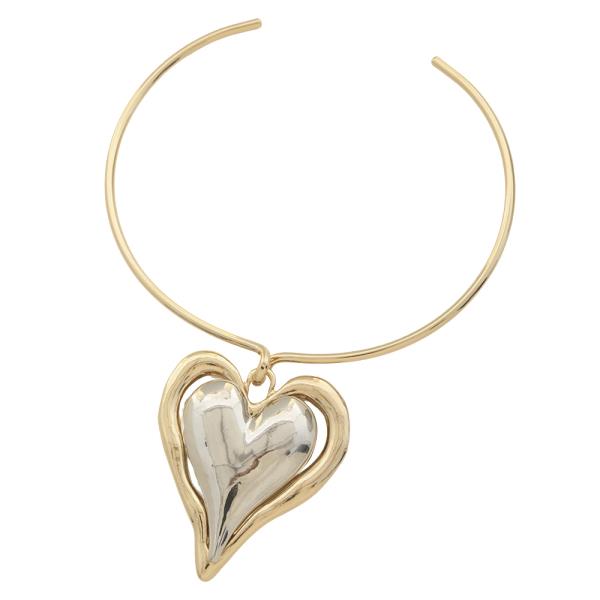 TWO TONE HEART PENDANT CHOKER NECKLACE EARRING SET