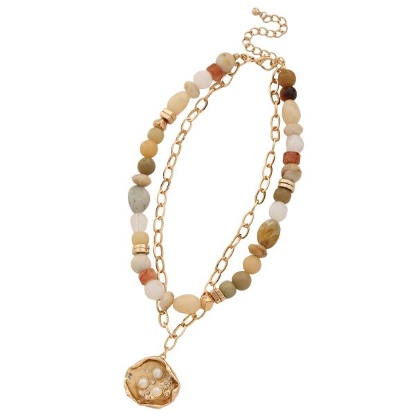 MIX STONE BEADS STATEMENT CHAIN LINK NECKLACE EARRING SET