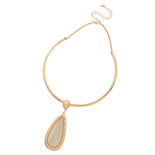 TEAR DROP SHAPE PENDANT METAL CHOKER NECKLACE EARRING SET