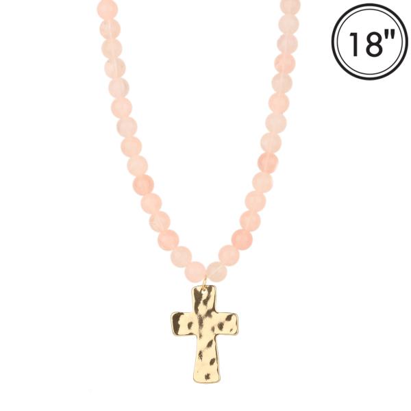 BEADED METAL CROSS PENDANT NECKLACE