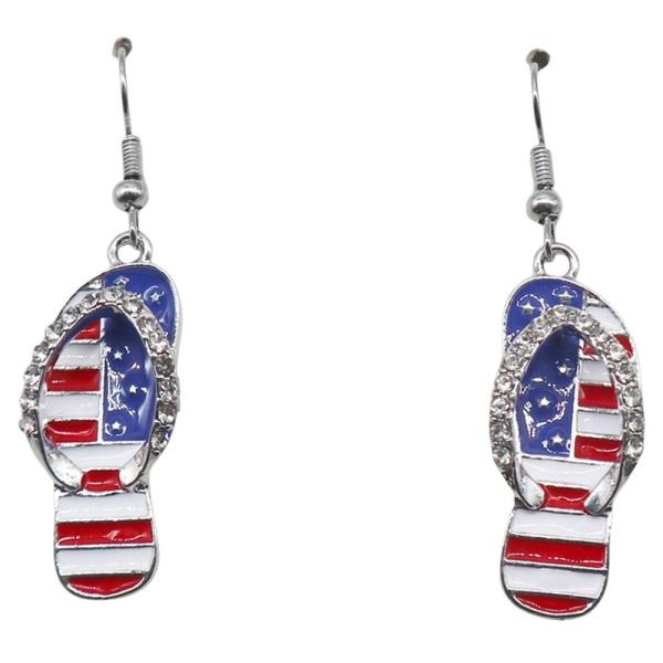 RHINESTONE AMERICAN FLAG FLIP FLOP DANGLE EARRING
