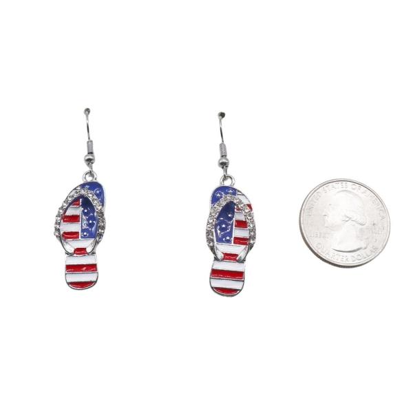 RHINESTONE AMERICAN FLAG FLIP FLOP DANGLE EARRING