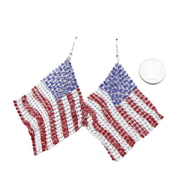 RHINESTONE AMERICAN FLAG DANGLE EARRING