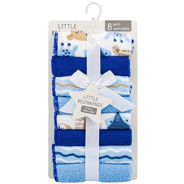8PC LITTLE BEGINNINGS WASHCLOTHS ANIMALS SET