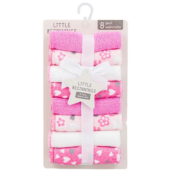 8PC LITTLE BEGINNINGS WASHCLOTHS PINK SET