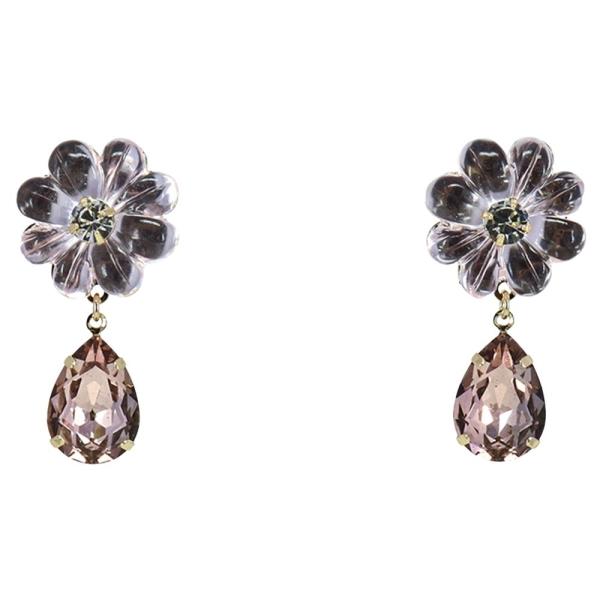 FLORAL CRYSTAL STONE TEARDROP DROP EARRING