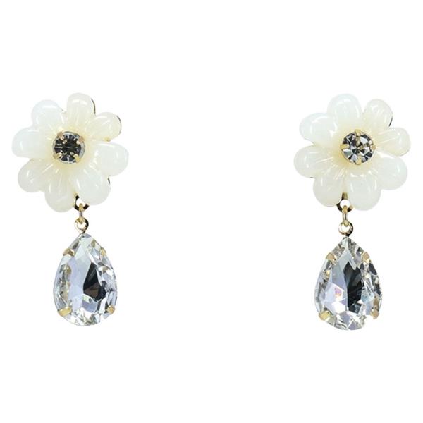 FLORAL CRYSTAL STONE TEARDROP DROP EARRING