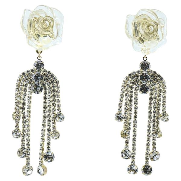 FLORAL RHINESTONE CHAIN DROP EARRING