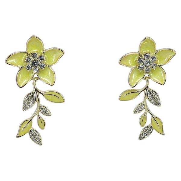 ENAMEL FLORAL RHINESTONE DROP EARRING
