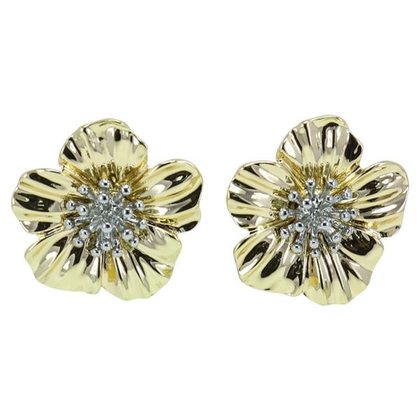 TWO TONE METAL FLORAL STUD EARRING