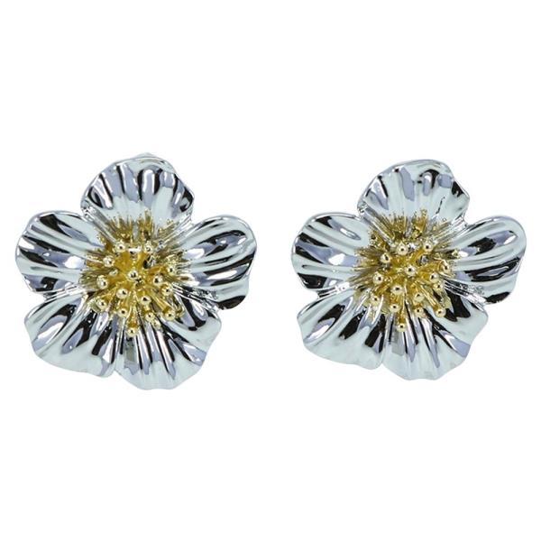TWO TONE METAL FLORAL STUD EARRING