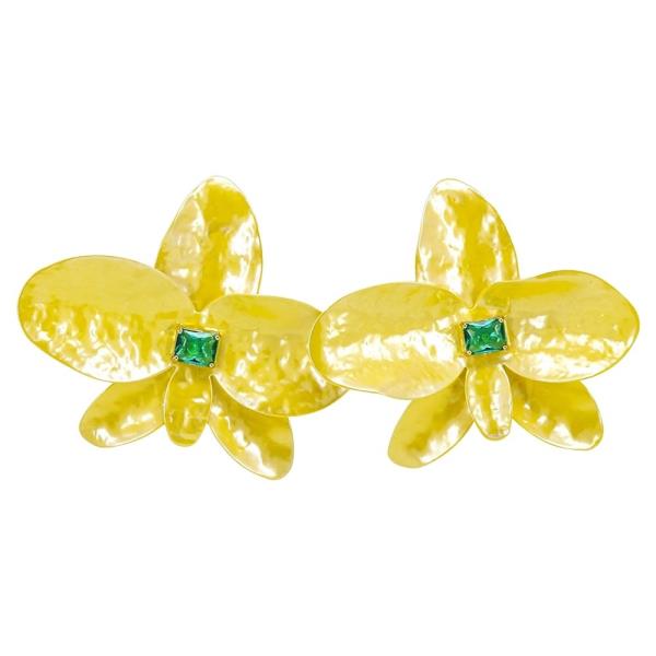 METAL FLORAL CRYSTAL STONE STUD EARRING