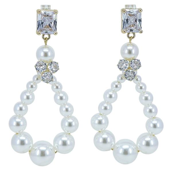 CRYSTAL STONE RHINESTONE TEARDROP PEARL DROP EARRING