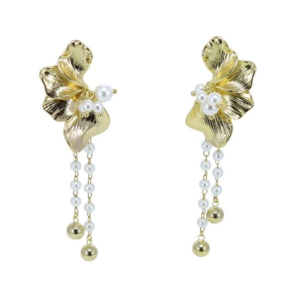 METAL FLORAL PEARL DROP EARRING